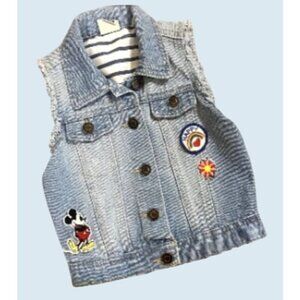 JUNK FOOD Kids Denim Jean Cut Off Vest with Patches Sz 4